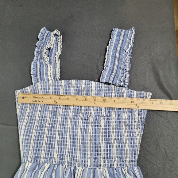 ENGLISH FACTORY Women's SZ Medium Striped Smocked Ruffled Tank Top Blue White - Picture 2 of 6